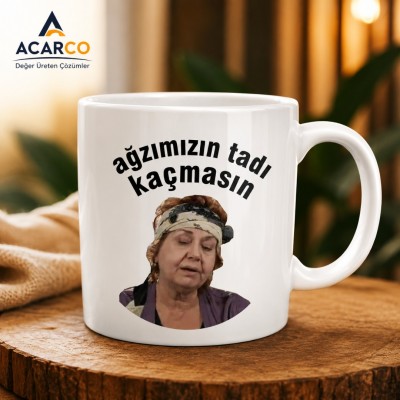 Ağzımızın Tadı Kaçmasın Hayriye Yaprak Dökümü Baskılı Porselen Kupa Bardak