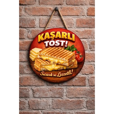 Kaşarlı Tost Temalı Büfeler Cafeler Tostçular İçin Ahşap Duvar Kapı Dekoratif Süs Tablo