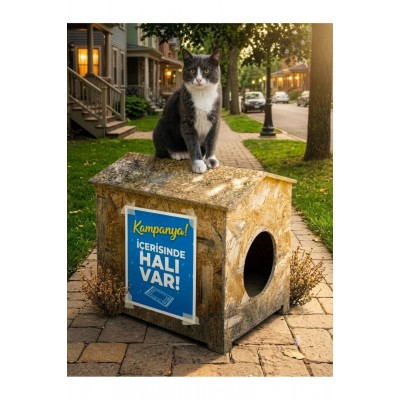 Kedi yuvası Yağmura Ve Soğuğa Dayanıklı Osb Kedi Evi Yuvası (DENİZ TUTKALLI)monte Edilmiş Teslimat 