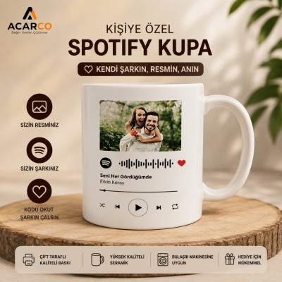 Kişiye Özel Spotify Şarkı Kodlu Resimli Kupa Bardak