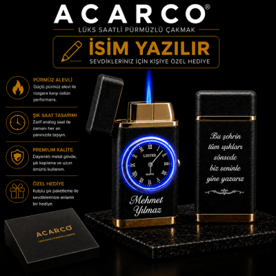 Acarco Lüks Saatli Çakmak Siyah