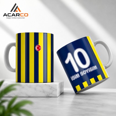Sarı Lacivert Çubuklu Yeni Sezon Forma Tasarımlı Kişiye Özel Baskılı Hediye Kupa Bardak
