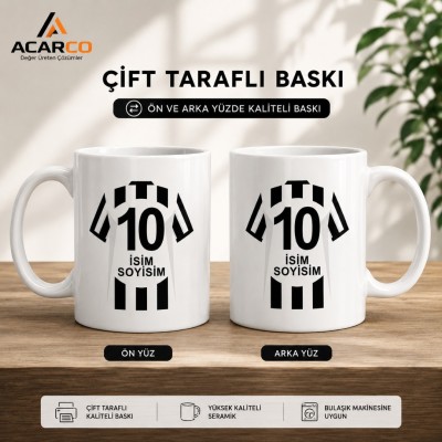 Siyah beyaz takım Kupa Bardak Formalı Kişiye Özel