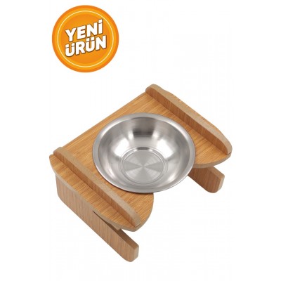 Yüksekliği Ayarlanabilir Ahşap Standlı Mama Kabı