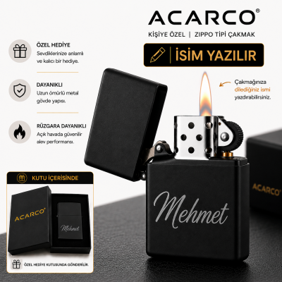 Acarco Zippo Tipi Gümüş Benzinli Çakmak - Siyah