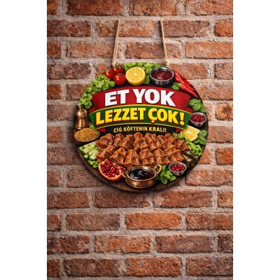 Çiğ Köfte Dükkanı İçin Duvar Kapı Tablo Süsü Ahşap Askılı Pano Tabela No 10 