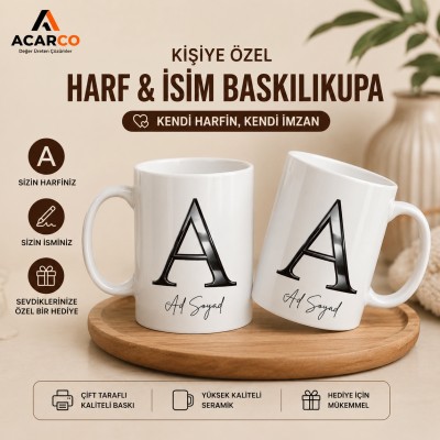 Kişiye Özel Baş Harf Ve İsimli Her İsme Uygun Beyaz Kupa Bardak